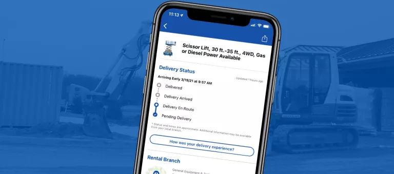 teléfono mostrando la aplicación móvil de united rentals