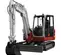 Miniexcavadora Takeuchi roja y blanca con oscilación trasera reducida