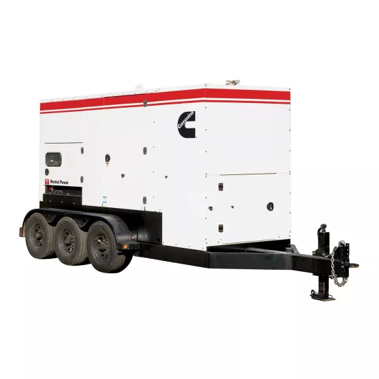 Generador remolcable de 300 – 320 kW, a diésel de nivel 4 CUMMINS blanco, negro y rojo