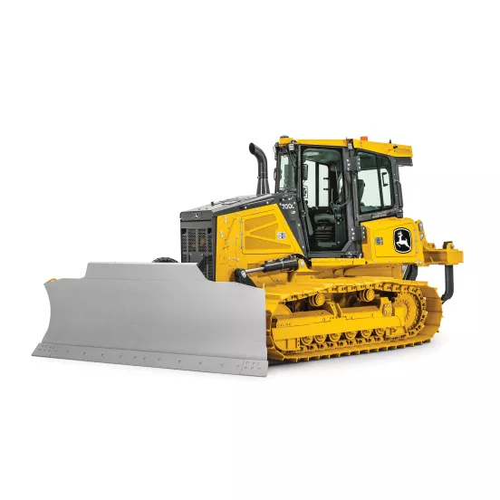 Buldócer John Deere amarillo con baja presión sobre el suelo