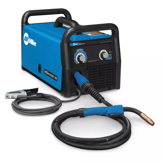Soldadora MIG portátil eléctrica, 140 A, 120 voltios con alimentación de alambre Miller azul