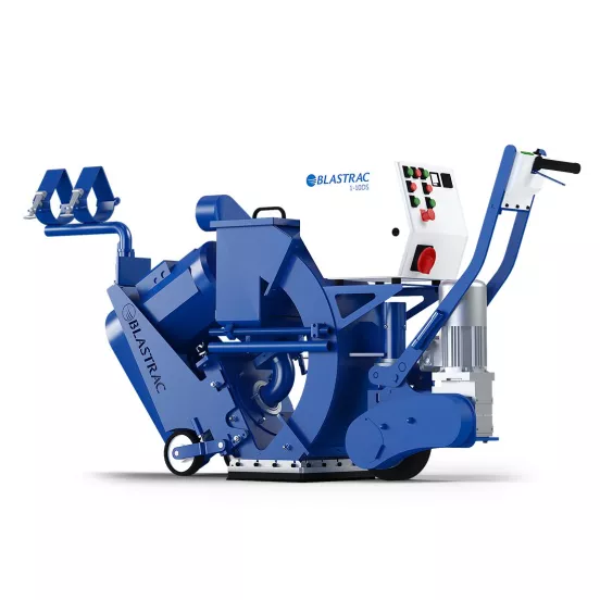 Granalladora autopropulsada, 10 in, eléctrica BLASTRAC azul, blanca y plateada