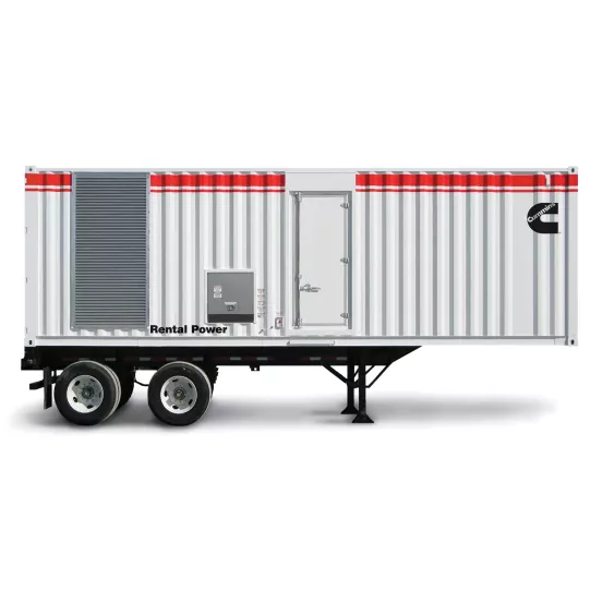 Generador remolcable de 800 – 1,000 kW, a diésel CUMMINS blanco, negro y rojo