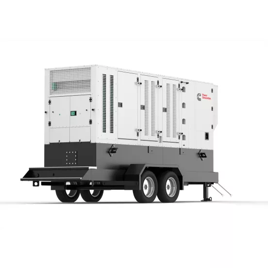 Generador remolcable de 480 – 549 kW, diésel de nivel 4 CUMMINS blanco y negro