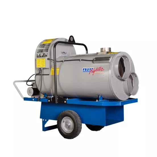 Calentador de fuego indirecto, 390,000 BTU/h, combustible doble a propano/gas natural FROSTFGHTR gris y azul