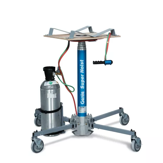 Elevador de materiales, 250 lb, 18 ft, manual GENIE azul, plateado y gris