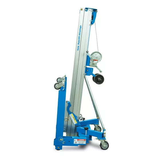 Elevador de materiales, 700 – 1,000 lb, 6 – 12 ft, manual GENIE azul y plateado