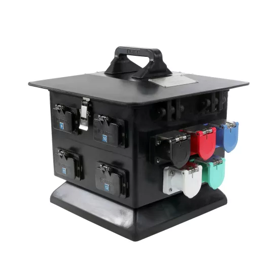 Panel de alimentación de cables de caja cuádruple de 100 A LEX negro, rojo, blanco, azul y celadón 