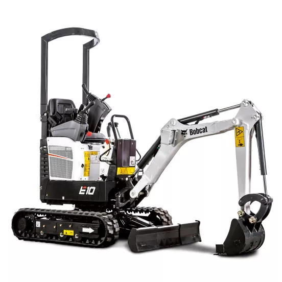 Miniexcavadora Bobcat blanca y negra