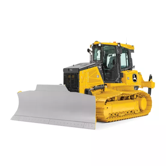 Buldócer John Deere amarillo con baja presión sobre el suelo