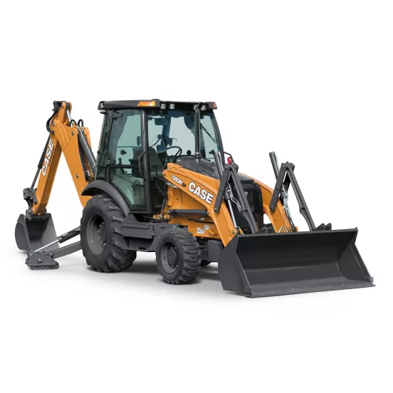 cargador para retroexcavadora CASE de 60 – 90 HP naranja y gris, 14 ft de profundidad de excavación