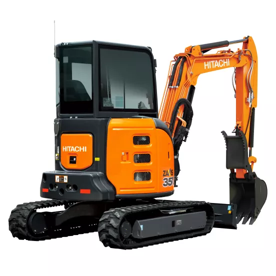 Miniexcavadora HITACHI naranja, gris y negra de 7,000 – 10,000 lb, sin giro en la cola