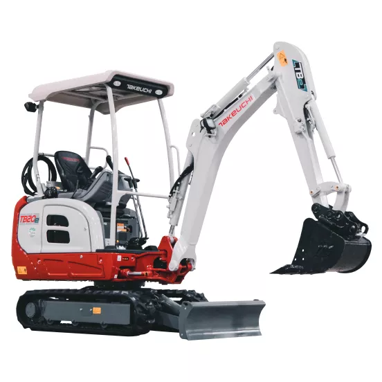 Miniexcavadora eléctrica roja, blanca y negra de 4,200 lb