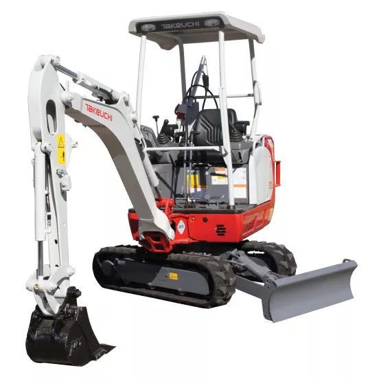 Miniexcavadora Takeuchi blanca y roja