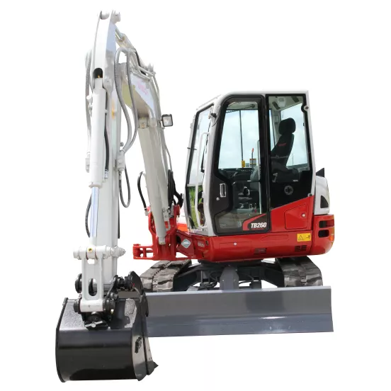 Miniexcavadora TAKEUCHI blanca, roja y gris de 10,000 – 12,000 lb