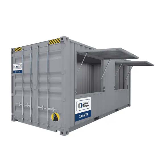 Contenedor para quioscos para eventos de 20 ft con ventana para servir y toldo
